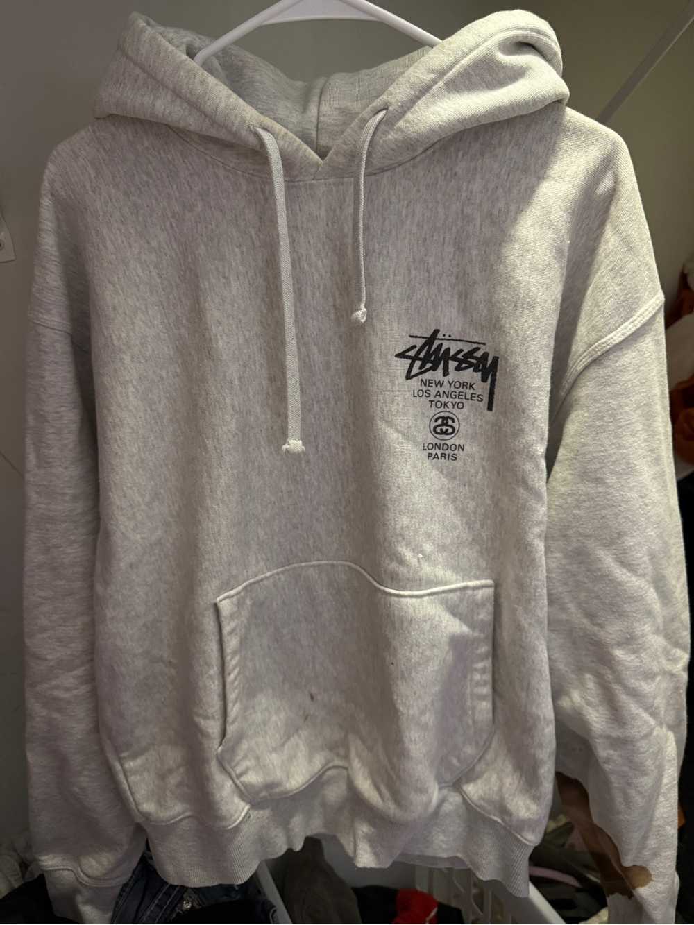 STUSSY Light Gray Logo Hoodie